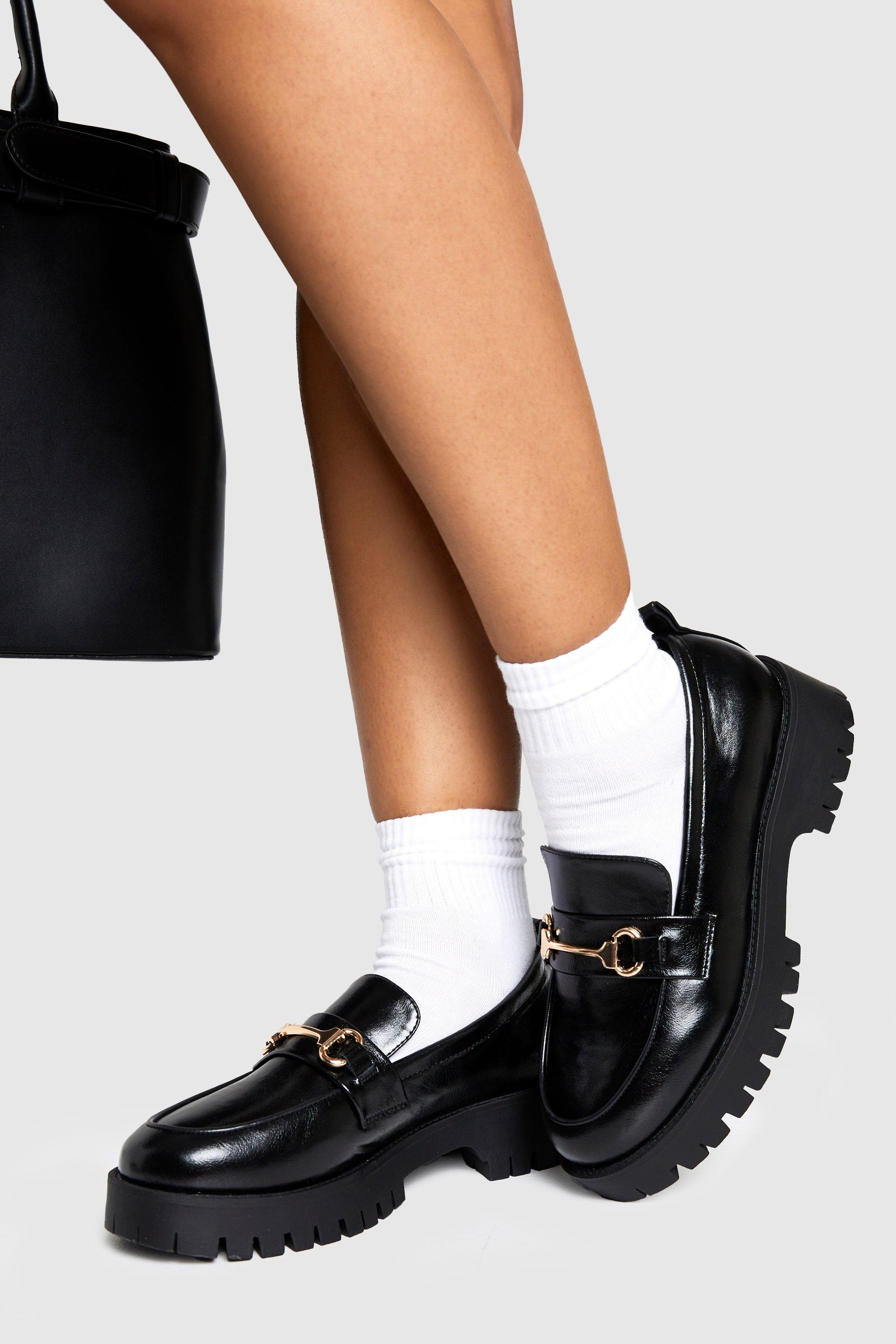 Boohoo Wide Fit Chunky Crinkle Loafers, Black