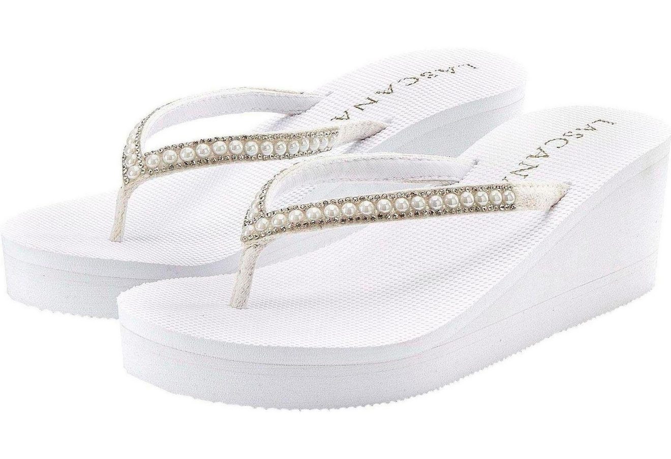 Lascana Badslippers Sandaal, pantoletten, badschoen met sleehak en parels VEGAN