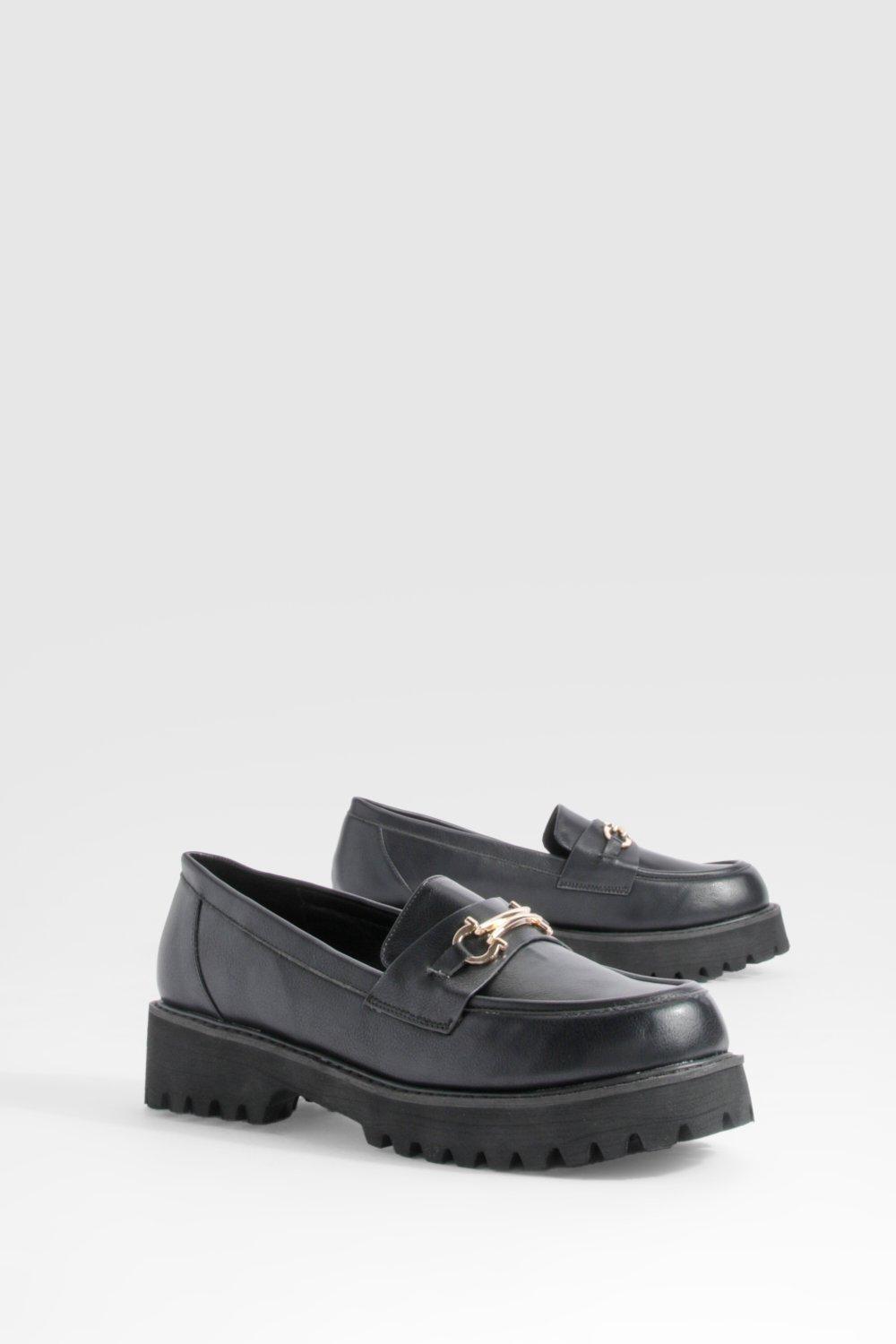 Boohoo Brede Dikke Loafers Met Metalen Afwerking, Black