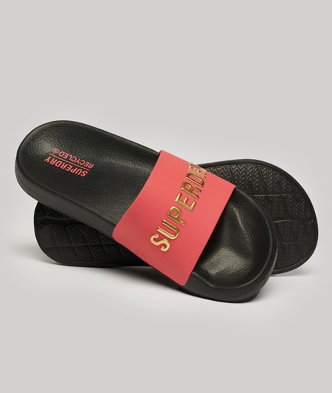 Superdry Vegan Code Badslippers met Logo Roze