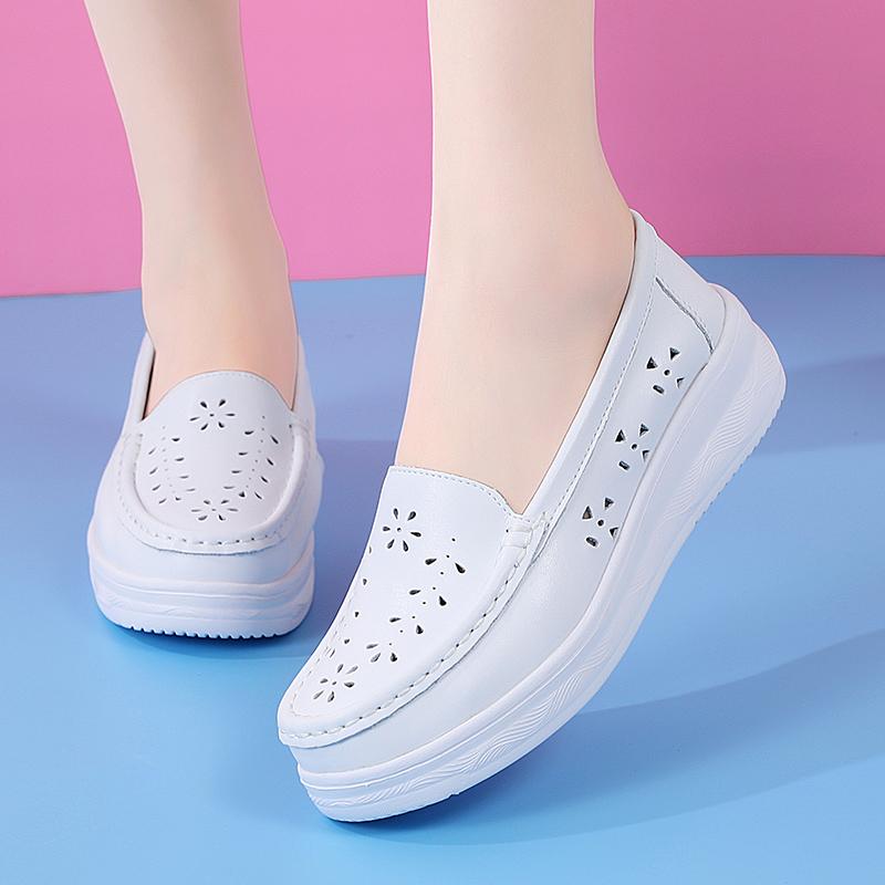 Lfy shoes Dames Platform Loafers Casual Elegant Zwart Koe Leer Dames Hoogte Toenemende Dikke Zool Schudschoen 35