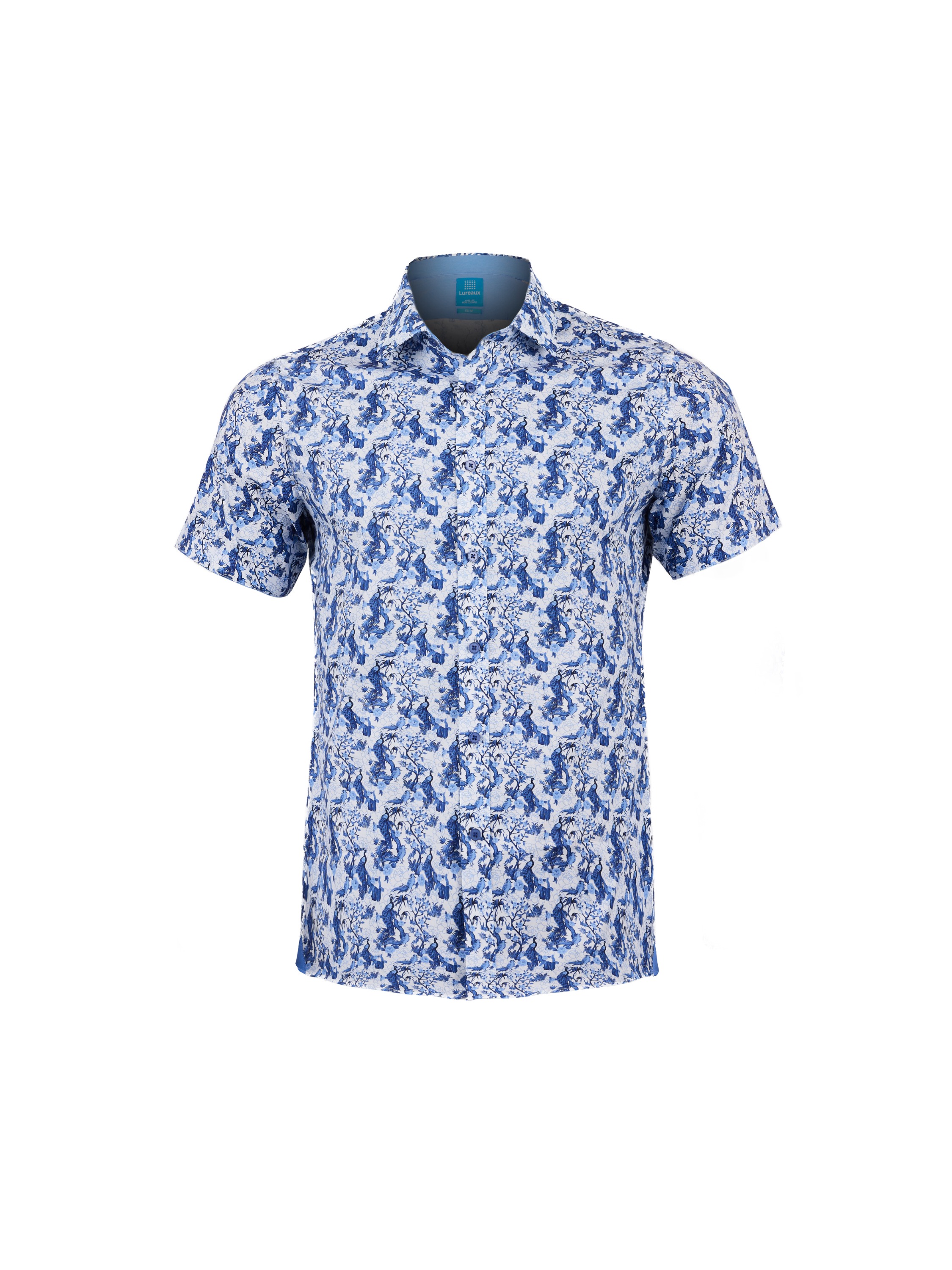 Lureaux Azure Bird Garden Short Sleeve Overhemd M  - Handgemaakte Nette Schoenen Voor Heren