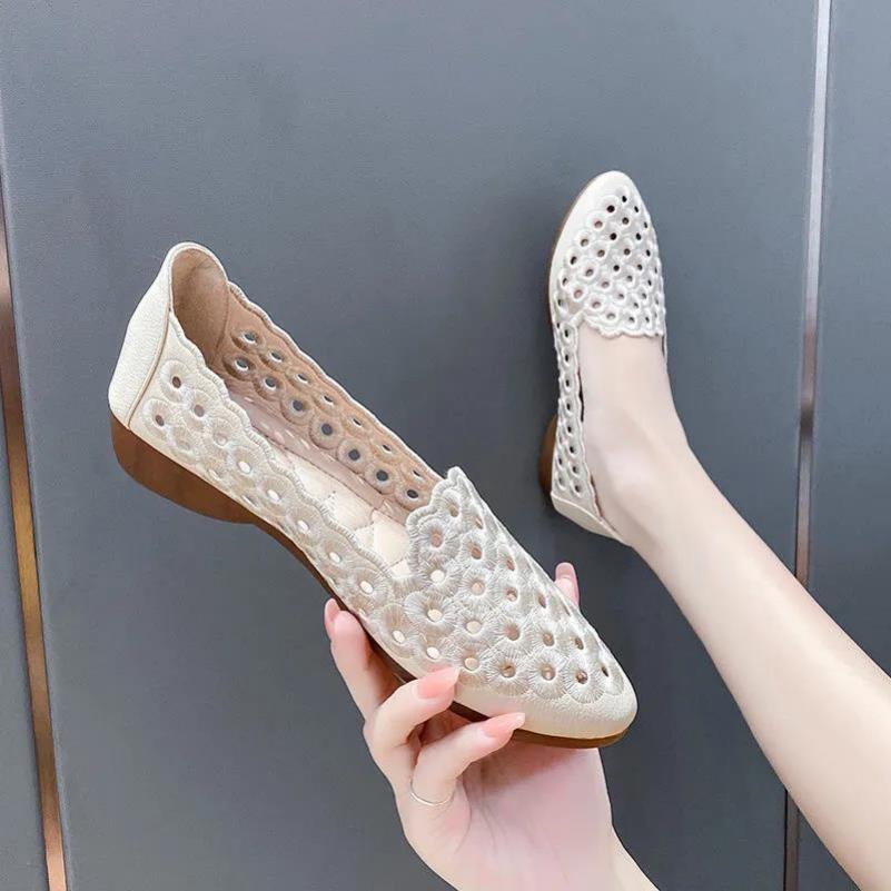 Fashion Flyshoes Holle rode leren dames zachte zool puntige neus ondiepe instapper eenvoudig casual woon-werkverkeer Koreaanse mode mocassin drop shipping 39 rood