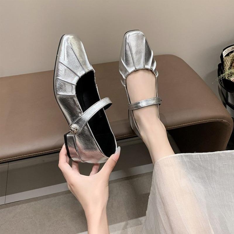 Summer shoes Mary Jane schoenen, glanzende leren ballerina's, modieuze geplooide lage hakschoenen voor dames, zachte zool, casual schoenen, maat 44 40