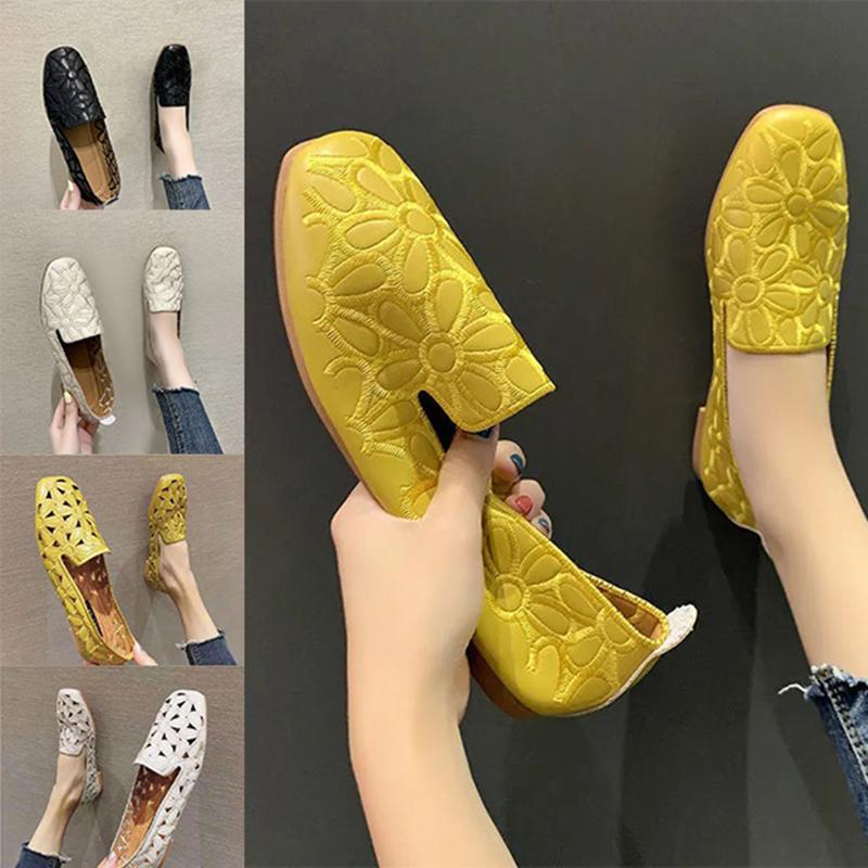 ZXXY Dames Flats Slip-on Loafers Opvouwbare Flats voor Dames Vierkante Neus Enkele Schoenen Uitgehold Fashion Party Casual Schoenen voor Dames 35
