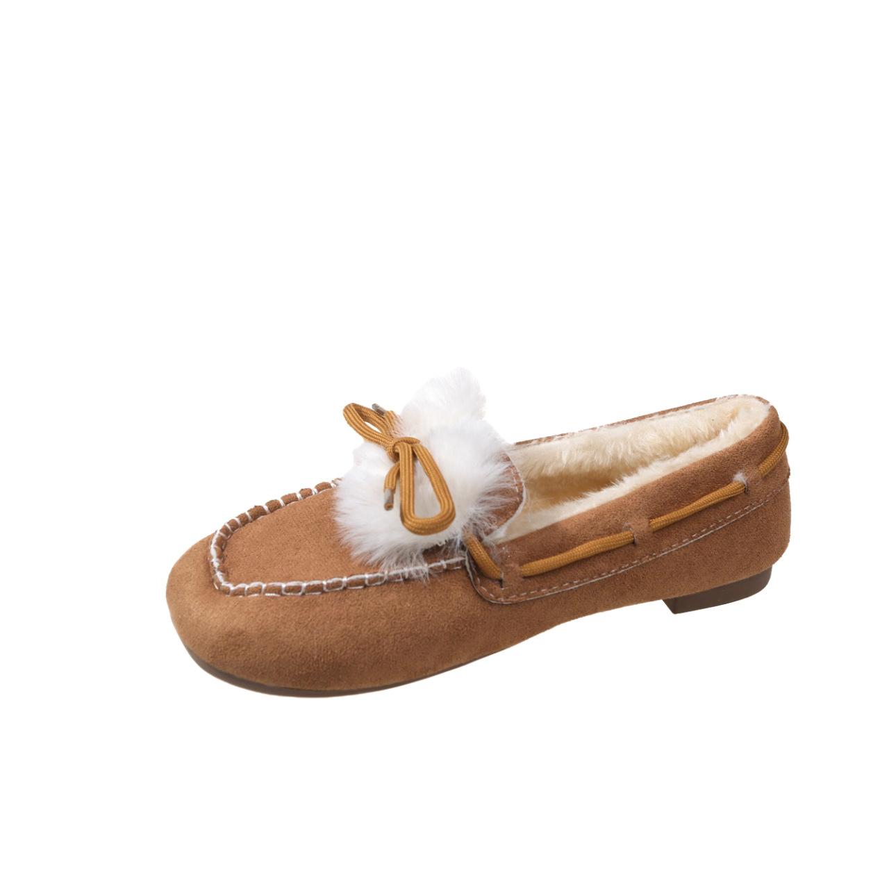 L.RIDING PULO Zachte Zool Katoenen Enkele Schoenen Voor Vrouwen 2023 Nieuwe Ronde Kop Herfst En Winter Pluche Casual Bean Schoenen Warme Platte Bodem Mom's Schoenen 40 geel