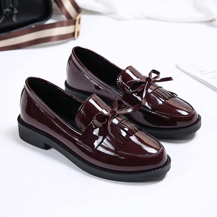 Ladie KAKA Leren Loafers Dames Zwarte Patent Platform Slip-on Schoenen voor Dames Lente Herfst Casual Strik Flats Schoenen 40 wijnrode kleur