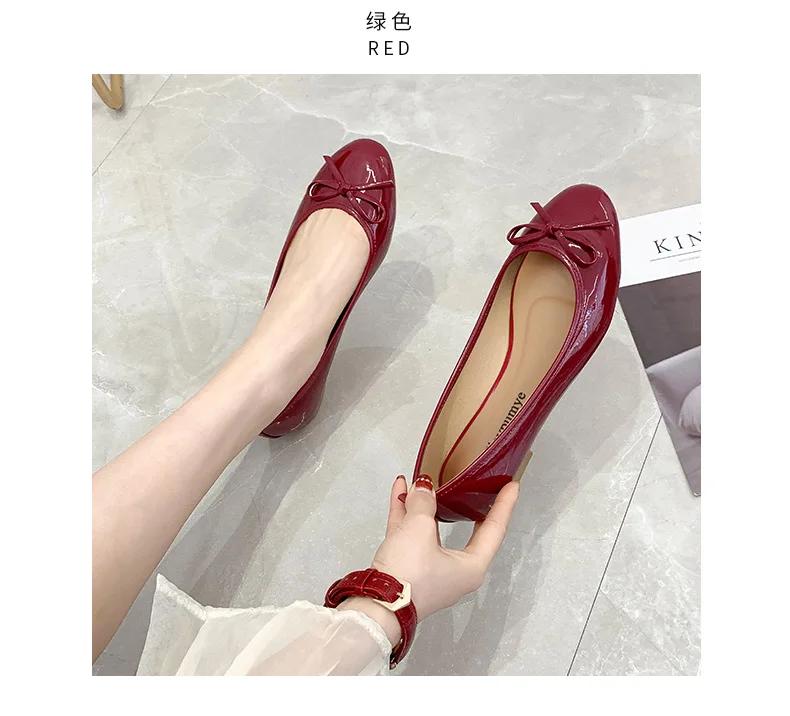 Shoes Family Ballet Flats Schoenen Dames Klassiekers Casual Loafers Rood Lakleer Dame Mode Design Strik Schoenen voor Dames Lente/Herfst 38