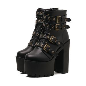 Gdgydh Sexy Rivet Zwarte Enkellaarsjes Dames Platform Zacht Leer Herfst Winter Dames Laarzen Rits Schoenen 37