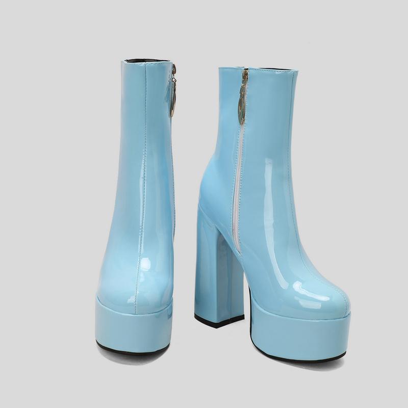 Ochanmeb-Women Shoes Dames Enkellaarsjes Platform Vierkante Hoge Hakken Dames Korte Laarzen 34