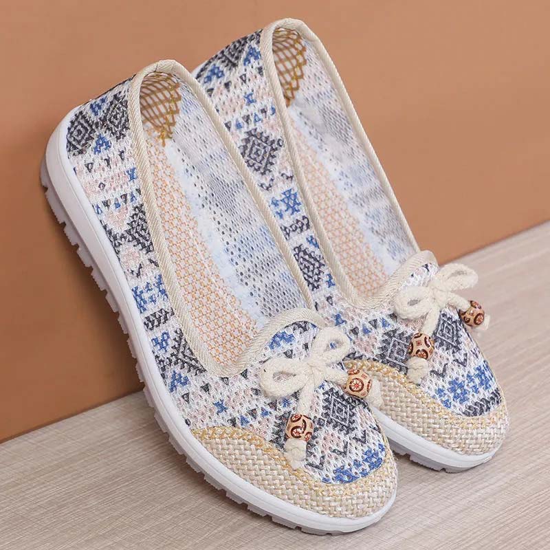 Feng 2 Stoffen schoenen Dames zachte bodem Antislip moederschoenen Ademende holle sandalen Platte geborduurde vrijetijdsschoenen 40 blauw