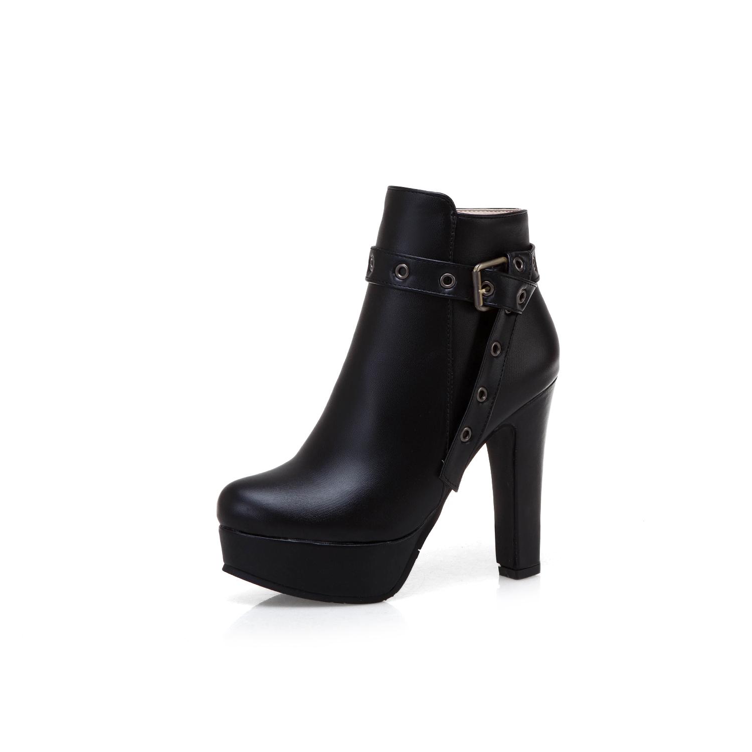 DONGYUN Footwear Q/Korte laarzen met hoge hak voor dames Herfst en winter Nieuwe waterdichte platform dikke hak Grote maat Veelzijdige korte laarzen 42 zwart