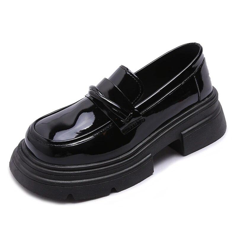 BeautyFeet Hoge hakken loafers dames 2024 lente lakleer dikke platform pumps vrouw slip op zwart jk uniform schoenen Mary Janes 40