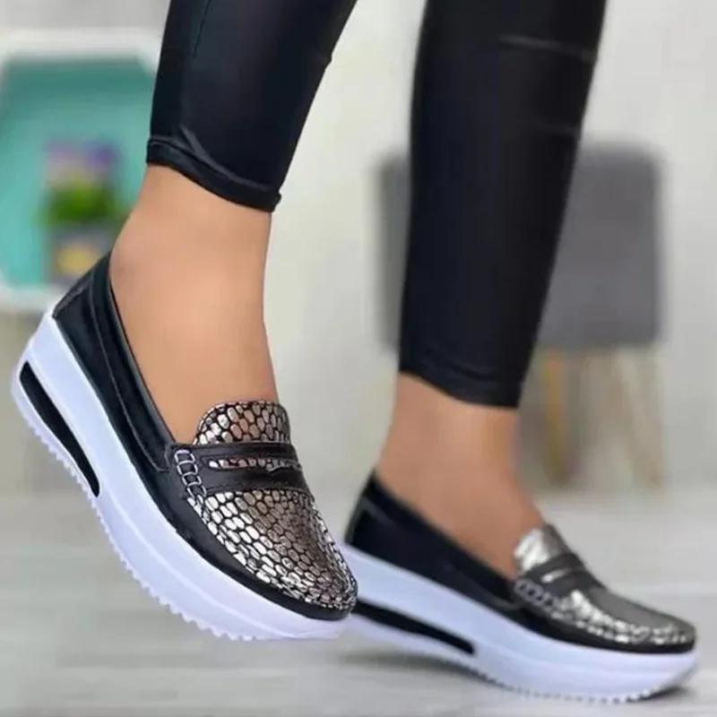 Gtimeshoes Luxe Designer Dames Mode Loafers Ademende Slip-On Gevulkaniseerde Schoenen Casual Wedgesleekte Lichtgewicht Dames Sneakers 40 zwart