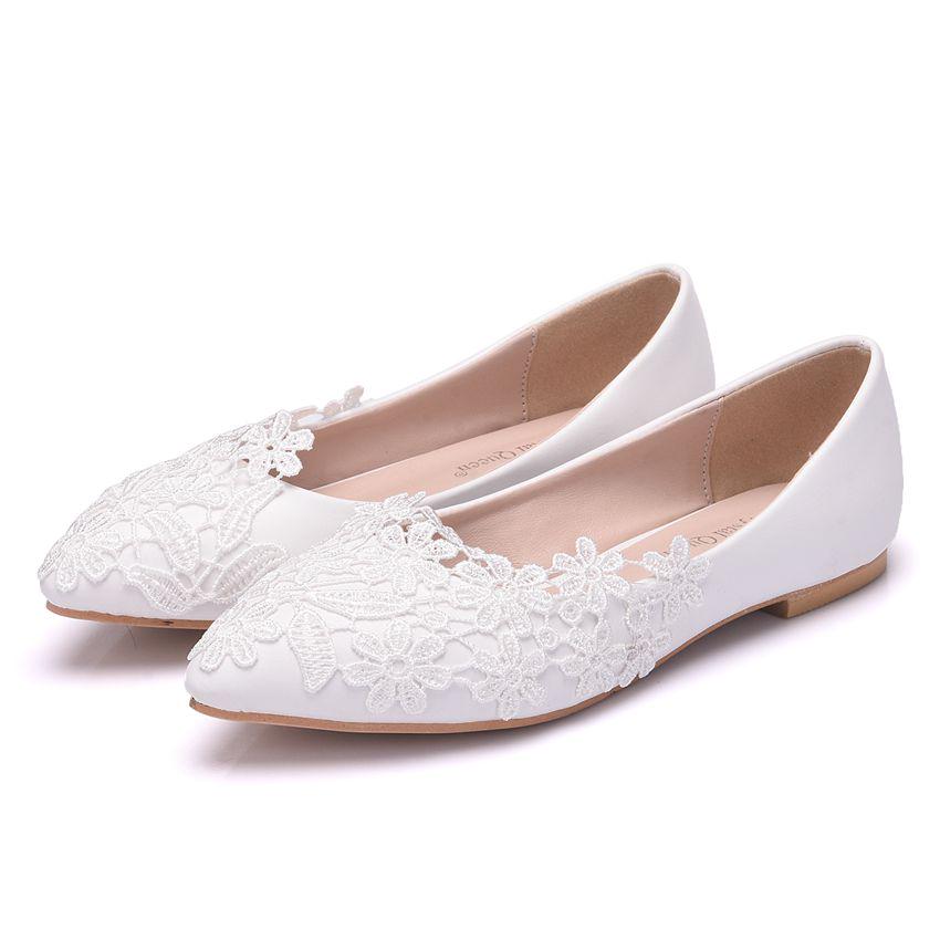 Sexy ladies trend market 2024 Zomer Ballet Flats Wit Kant Nieuwe Strapless Dames Jurk Hakken Zoete Dame Trouwschoenen Platte Lage Hakken Casual 43 wit