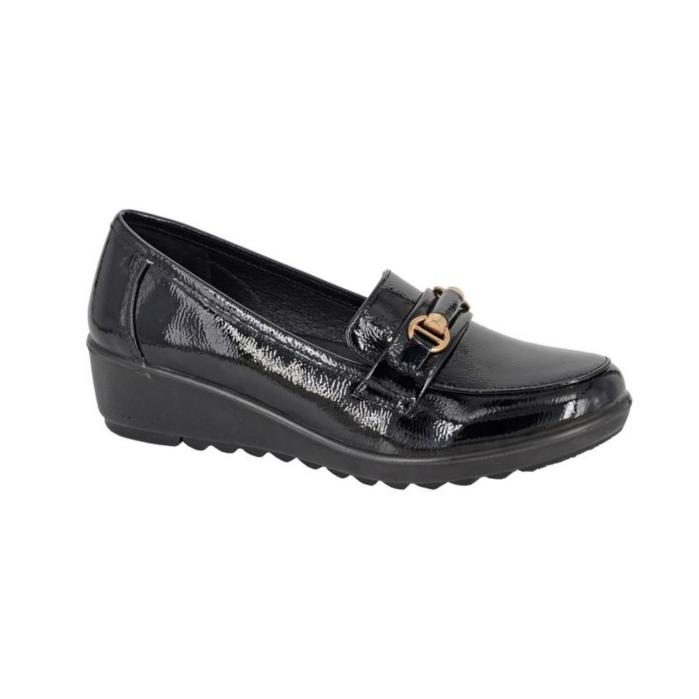 Boulevard Dames/Dames Glanzend Patent PU Zadelafwerking Wedge 5 UK zwart