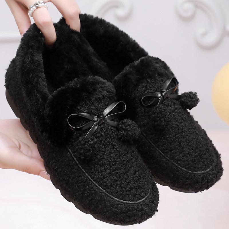 Cpcoepax Dames Winter Loafers van imitatiebont Warme, gezellige slipper met polar fleece voering Antislip huisschoenen voor binnen Buiten Platte schoenen met vlinderdas voor dames 39