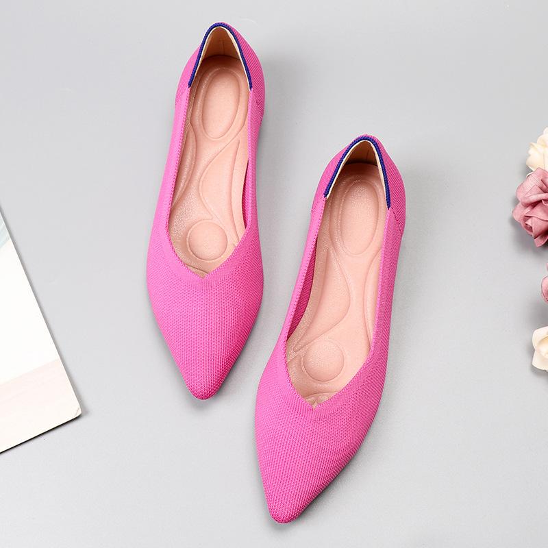 Tringa Damesschoenen Lente Zomer Herfst Nieuw Luipaardprint Effen Kleur Ballerina's Gebreide Comfortabele Puntige Schoenen Platte Schoenen Plus Size 37