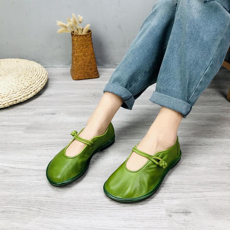 Johnature Flats Damesschoenen Ronde Neus Casual Ondiep Zacht Handgemaakt Concise Damesschoenen 37 groen