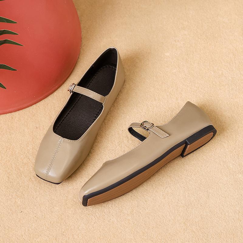 Umsif Mary Jane-schoenen voor dames, antislip ballerina's met verstelbare band, casual werkschoenen voor dames, comfortabele vierkante gesloten teen flats, nette schoenen 44 kaki