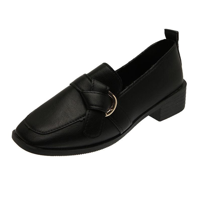 WTEMPO Britse stijl Retro vierkante neus Middelhoge hak Leren schoenen met dikke hakken Dames All-match leren schoenen Damesschoenen Enkele schoenen Loafers Werkschoenen 35