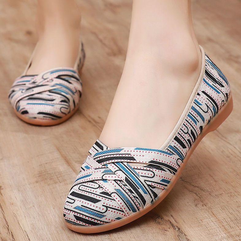 WTEMPO Oude Beijing Doek Schoenen Zomer Ademende Zwangere Vrouwen Zachte Zolen Bean Schoenen Platte Enkele Schoenen Werk Werkschoenen Comfortabele Moeder Schoenen 39 meer blauwe kleur
