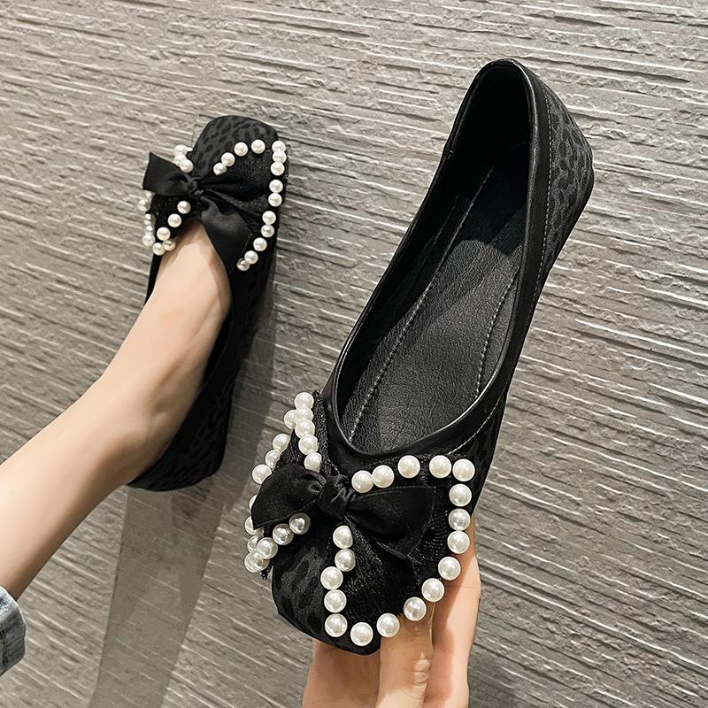 Umsif Dames luipaard platte schoenen met strik Business Casual Loafer Antislip Vierkante teen Platte balletwandelschoenen voor Avondfeest Mode Loafers Geklede schoenen 42