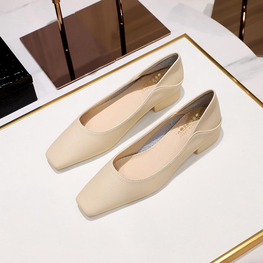 Bigtree Dames Vrijetijdsschoenen Ol Forenzen Retro Mode Platte Schoenen Vierkante Kop Zachte Leren Enkelvoudige Schoenen 38 beige