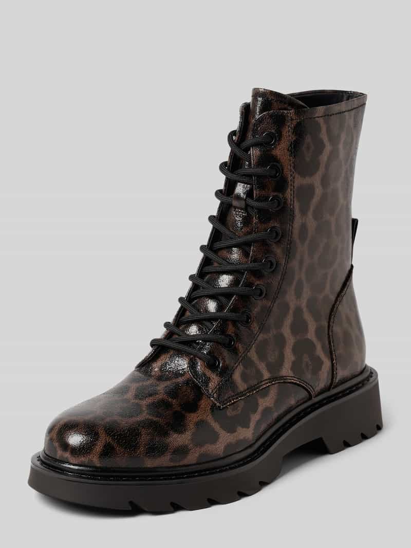 Tamaris Veterlaarsjes , blokhak, veterschoenen met trendy print