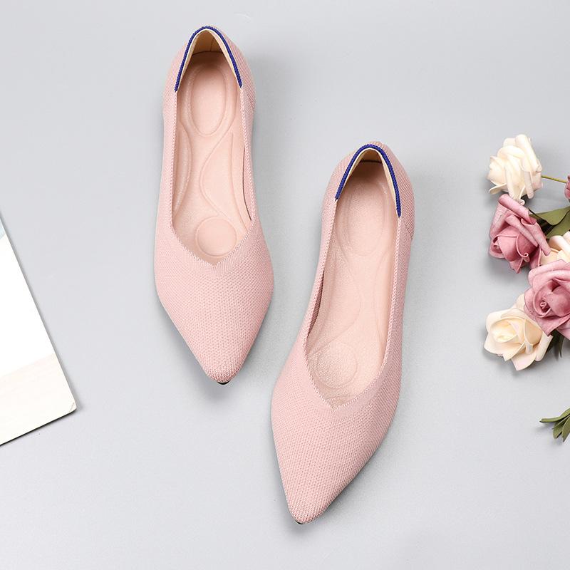 Tringa Damesschoenen Lente Zomer Herfst Nieuw Luipaardprint Effen Kleur Ballerina's Gebreide Comfortabele Puntige Schoenen Platte Schoenen Plus Size 38