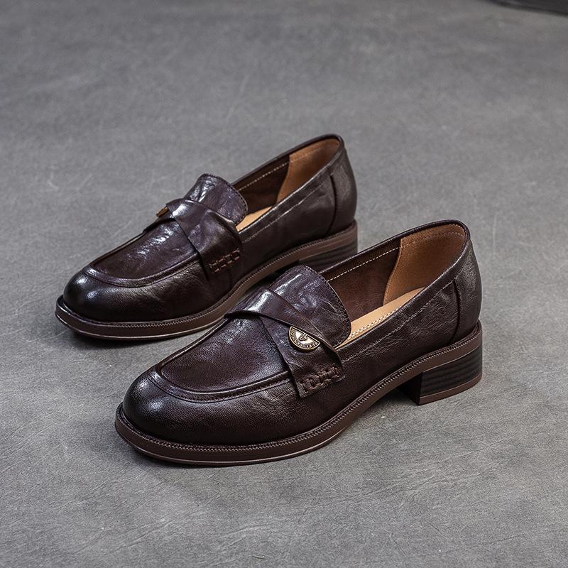 Johnature Retro Echt Leren Loafers Lage Hakken Comfortabele Woon-werkverkeer Dames Instappers 37
