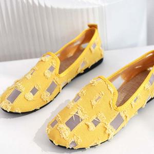 WTEMPO Uitgeholde Platte Stoffen Schoenen Dames Enkele Schoenen Mesh Schoengat Licht Casual Dikke Zool Bonenschoenen Lente en Zomer 40 geel