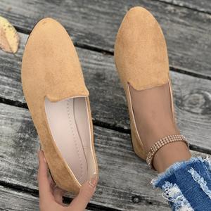 Healthy Skin Dames Casual Enkelschoenen Koreaanse Versie van Lente en Herfst Ondiepe Mond Platte Zool Ronde Neus Su&egrave;de Schoenen Platte Hak Grote Maat Damesschoenen 39