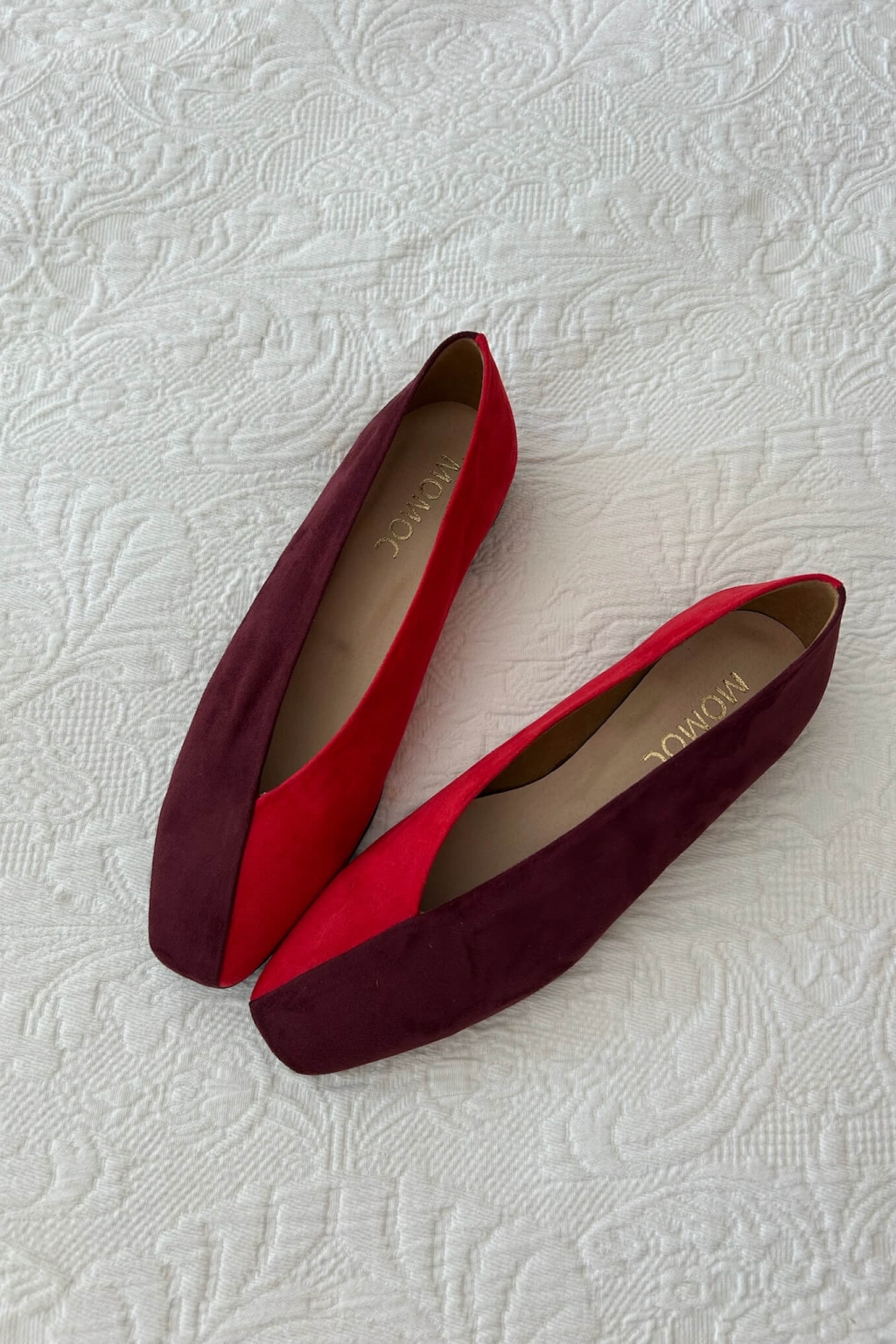 Momoc Damen vegan Ballettflaschen Bicolor Rot/Burgund