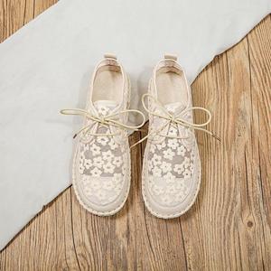 Clothing 04 Mode Lente Zomer Geborduurd Mesh Casual Ademend Uitgesneden Vetersluiting Effen Bedekte Hak Ondiep Platte Mesh Schoenen 38