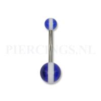 Piercings.nl Navelpiercing acryl donkerblauw met witte streep 10 mm