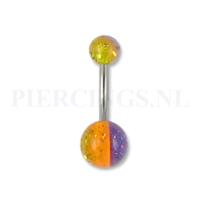 Piercings.nl Navelpiercing acryl glitter oranje paars