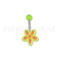 Piercings.nl Navelpiercing acryl bloem UV-geel met roze