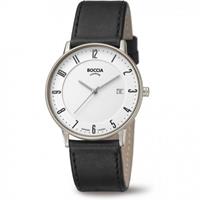Boccia Herrenuhr "Superslim" Reintitan 3607-02, silber, mit Lederarmband, Schwarz