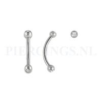 Piercings.nl Banana met kristallen 1.2 mm 12 mm + 3 mm bal