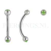 Banana 1.2 mm chirurgisch staal met groen kristal 12 mm + 3 mm bal