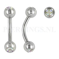 Piercings.nl Banana 1.6 mm chirurgisch staal kristal AB 10 mm + 5 mm bal