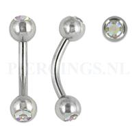 Piercings.nl Banana 1.6 mm chirurgisch staal kristal AB 8 mm + 5 mm bal