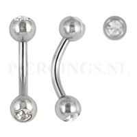 Piercings.nl Banana 1.6 mm chirurgisch staal kristal 8 mm + 5 mm bal