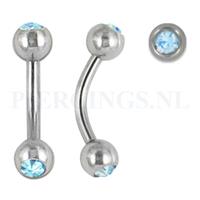 Piercings.nl Banana 1.6 mm chirurgisch staal aquamarijn 8 mm + 5 mm bal