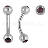 Piercings.nl Banana 1.6 mm chirurgisch staal paars 10 mm + 5 mm bal