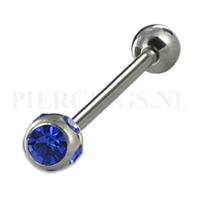 Piercings.nl Tongpiercing met blauwe kristallen