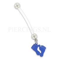 Navelpiercing zwangerschap voetjes blauw