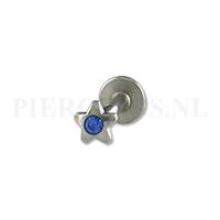 Piercings.nl Labret ster blauw 8 mm