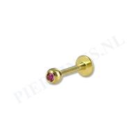 Piercings.nl Labret 1.2 mm goud kleur kristal roze